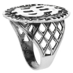Picture of Sterling Silver Dollar Sign Ring for Men Circles Border Oxidized 1 1/16 inch wide sizes 8 - 13
