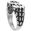 Picture of Oxidized Small Sterling Silver Sideways Dollar Sign Ring for Men Nugget Texture Cut-outs 8 - 13