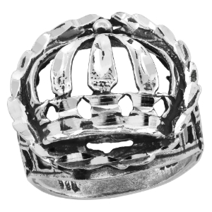 Picture of Sterling Silver Crown Ring for Men Wreath Border Oxidized 15/16 inch wide sizes 8 - 13
