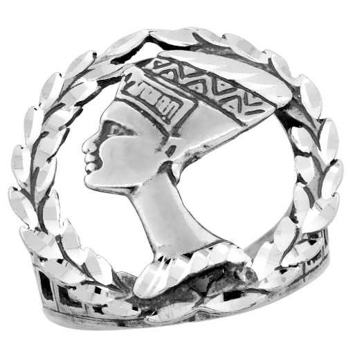 Picture of Sterling Silver Queen Nefertiti Ring for Men Wreath Border Oxidized 1 inch wide sizes 8 - 13