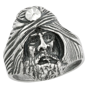 Picture of Sterling Silver Sorcerer Head Ring for Men Oxidized 15/16 inch wide sizes 8 - 13