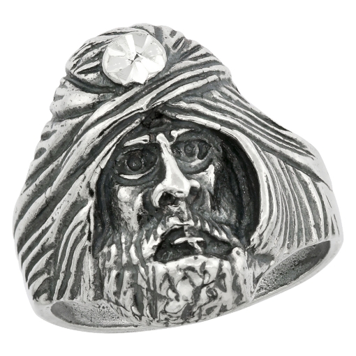 Picture of Sterling Silver Sorcerer Head Ring for Men Oxidized 15/16 inch wide sizes 8 - 13
