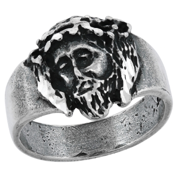 Picture of Sterling Silver Jesus Christ Ring for Men Crown of Thorns Oxidized 9/16 inch wide sizes 8 - 13