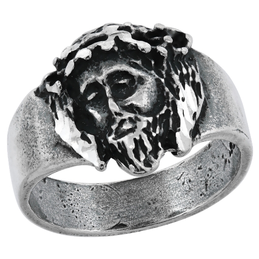 Picture of Sterling Silver Jesus Christ Ring for Men Crown of Thorns Oxidized 9/16 inch wide sizes 8 - 13