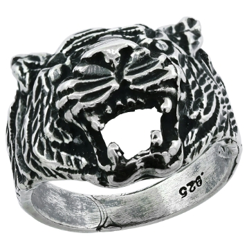 Picture of Sterling Silver Tiger Head Ring for Men Oxidized 3/4 inch wide sizes 8 - 13
