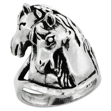 Picture of Sterling Silver Mare and Foal Horse Ring for Men Oxidized 15/16 inch wide sizes 8 - 13