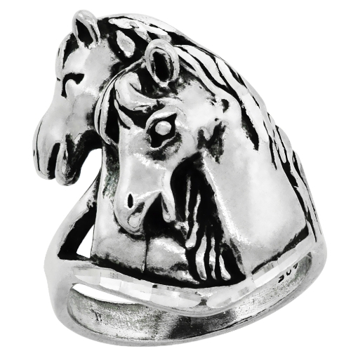 Picture of Sterling Silver Mare and Foal Horse Ring for Men Oxidized 15/16 inch wide sizes 8 - 13