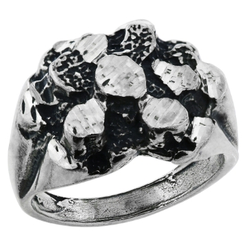 Picture of Oxidized Sterling Silver Pinched Round Nugget Ring for Men sizes 8 - 13