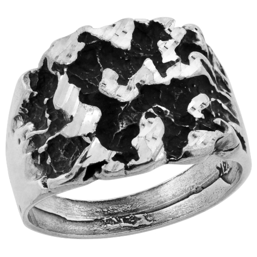 Picture of Oxidized Sterling Silver Rounded Square Nugget Ring for Men sizes 8 - 13
