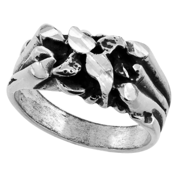 Picture of Oxidized Sterling Silver Paisley Pattern Nugget Ring for Men 3/8 wide sizes 8 - 13