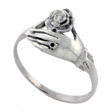 Picture of Sterling Silver Hand Holding Flower Ring 7/16 inch wide sizes 6 - 10