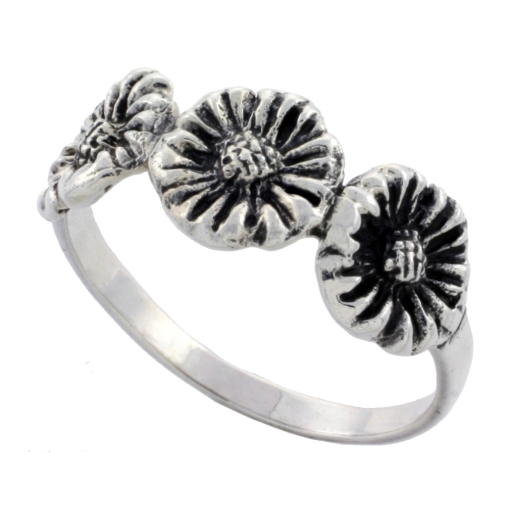 Picture of Sterling Silver 3 Sunflowers Ring 5/16 inch wide sizes 6 - 10