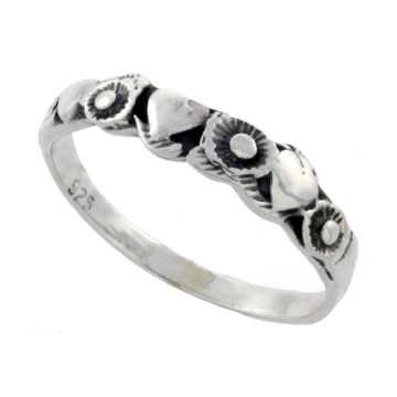 Picture of Sterling Silver Heart & Flower Stackable Ring 3/16 inch wide sizes 6 - 10