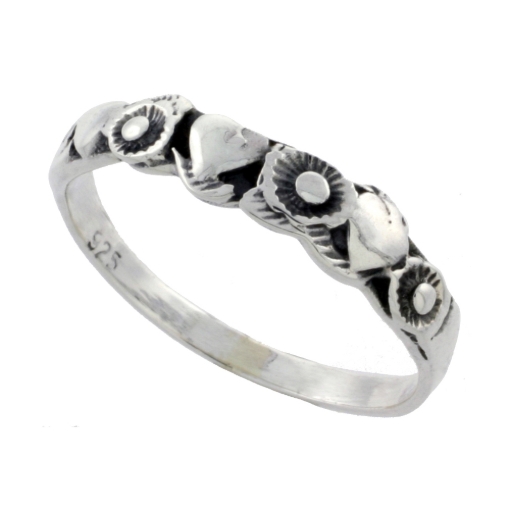 Picture of Sterling Silver Heart & Flower Stackable Ring 3/16 inch wide sizes 6 - 10