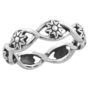 Picture of Sterling Silver Stackable Flowers Ring 1/4 inch wide sizes 6 - 10