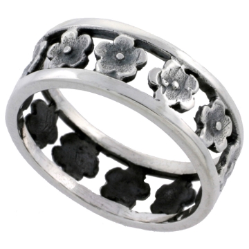 Picture of Sterling Silver Hibiscus Flowers Ring 5/16 inch wide sizes 6 - 10