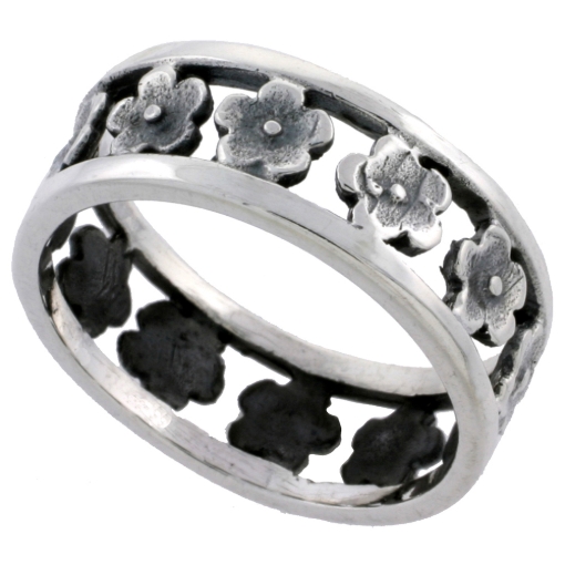 Picture of Sterling Silver Hibiscus Flowers Ring 5/16 inch wide sizes 6 - 10
