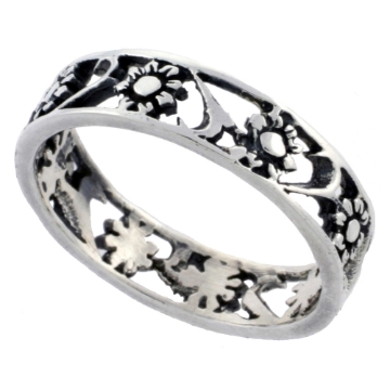 Picture of Sterling Silver Flowers Ring 3/16 inch wide sizes 6 - 10