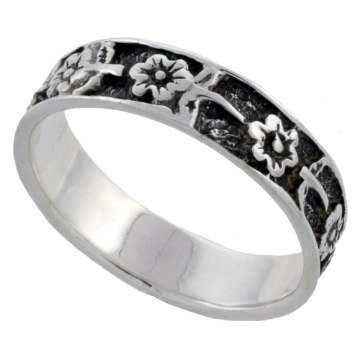 Picture of Sterling Silver Flowers Ring 1/4 inch wide sizes 6 - 10