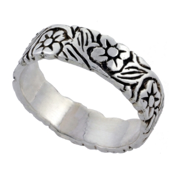 Picture of Sterling Silver Flower Vine Ring 3/16 inch wide sizes 6 - 10