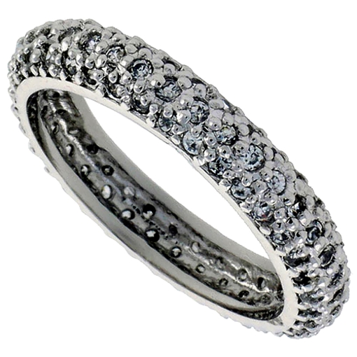 Picture of Sterling Silver Cubic Zirconia Eternity Ring Micro Pave Domed 1/8 inch wide sizes 6 - 9