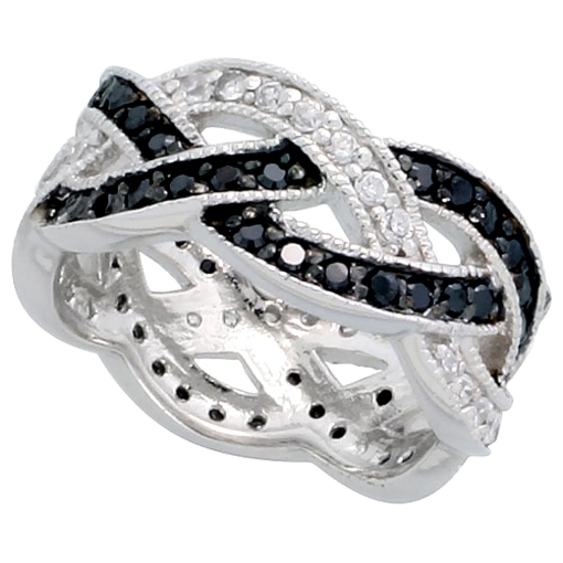 Picture of Sterling Silver Black CZ Ring Braided Ring 5/16 inch wide
