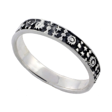 Picture of Sterling Silver Stars Moon and Sun Ring Celestial Symbols Dainty 1/8 inch sizes 6 - 10