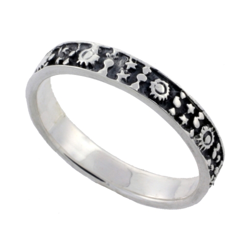 Picture of Sterling Silver Stars Moon and Sun Ring Celestial Symbols Dainty 1/8 inch sizes 6 - 10