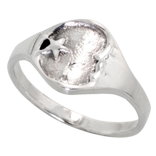 Picture of Sterling Silver Moon & Star Ring for Women 3/8 inch wide sizes 6 - 10