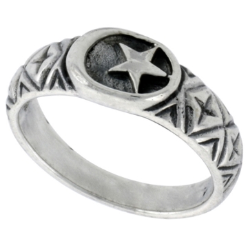 Picture of Sterling Silver Crescent Moon & Star Ring for Women 1/4 inch sizes 6 - 10