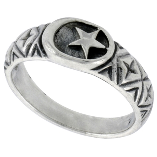 Picture of Sterling Silver Crescent Moon & Star Ring for Women 1/4 inch sizes 6 - 10