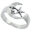Picture of Sterling Silver Moon & Star Ring for Women 1/2 inch wide sizes 6 - 10