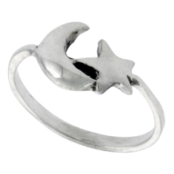 Picture of Sterling Silver Crescent Moon & Star Ring for Women 3/8 inch wide sizes 6 - 10
