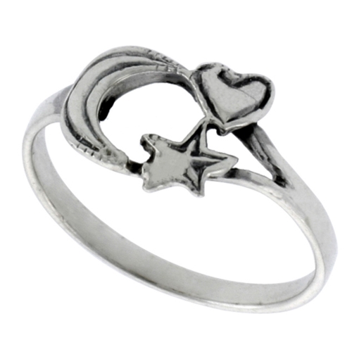 Picture of Sterling Silver Heart Moon & Star Ring for Women 7/16 inch wide sizes 6 - 10