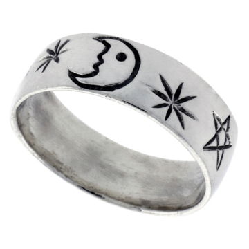 Picture of Sterling Silver Moon & Star Ring for Women 1/4 inch sizes 6 - 10
