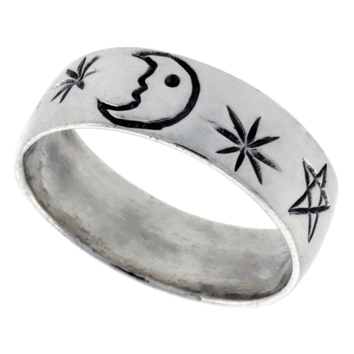 Picture of Sterling Silver Moon & Star Ring for Women 1/4 inch sizes 6 - 10