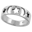 Picture of Sterling Silver Moons & Stars Cigar Band Ring for Women sizes 6 - 10 1/4 inch wide sizes 6 - 10