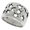 Picture of Sterling Silver Moons & Stars Cigar Band Ring for Women flat 5/8 inch wide sizes 6 - 10