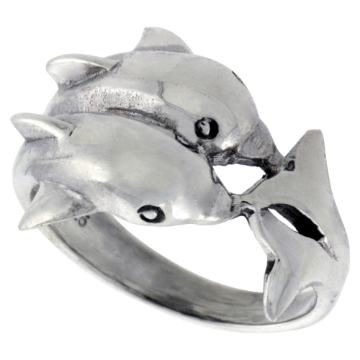 Picture of Sterling Silver Double Dolphin Ring for Women 5/8 inch wide sizes 6 - 10