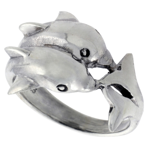 Picture of Sterling Silver Double Dolphin Ring for Women 5/8 inch wide sizes 6 - 10