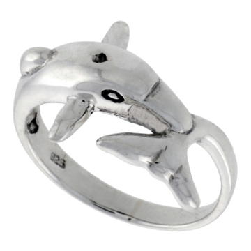 Picture of Sterling Silver Dolphin Ring for Women 1/2 inch wide sizes 6 - 10