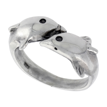 Picture of Sterling Silver Double Dolphin Ring for Women 1/2 inch wide sizes 6 - 10