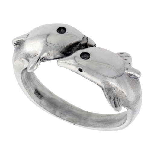 Picture of Sterling Silver Double Dolphin Ring for Women 1/2 inch wide sizes 6 - 10