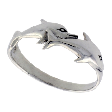 Picture of Sterling Silver Dolphin Double Dolphin Ring for Women 3/8 inch wide sizes 6 - 10