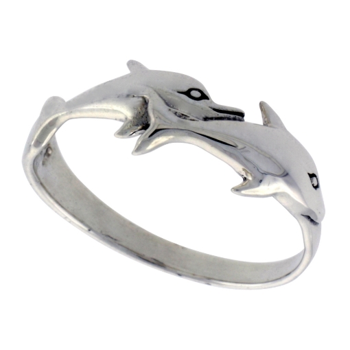 Picture of Sterling Silver Dolphin Double Dolphin Ring for Women 3/8 inch wide sizes 6 - 10