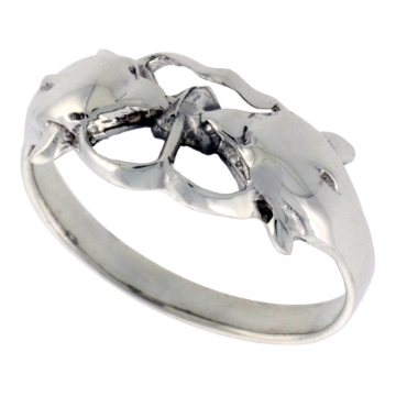 Picture of Sterling Silver Kissing Dolphin Ring for Women 3/8 inch wide sizes 6 - 10