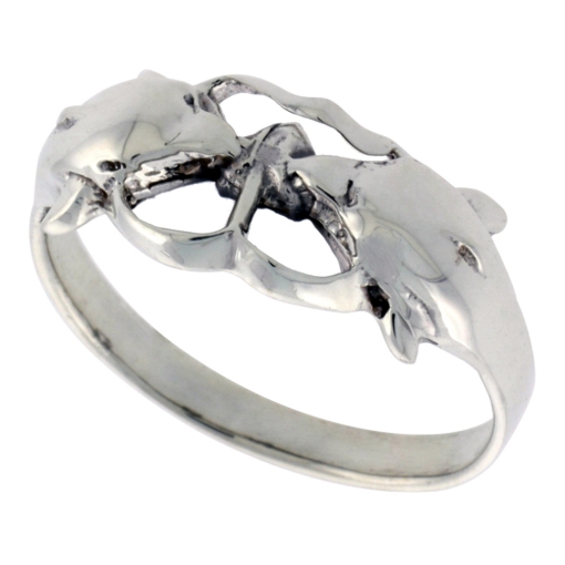 Picture of Sterling Silver Kissing Dolphin Ring for Women 3/8 inch wide sizes 6 - 10