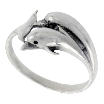 Picture of Sterling Silver Double Dolphin Ring for Women 1/2 inch wide sizes 6 - 10