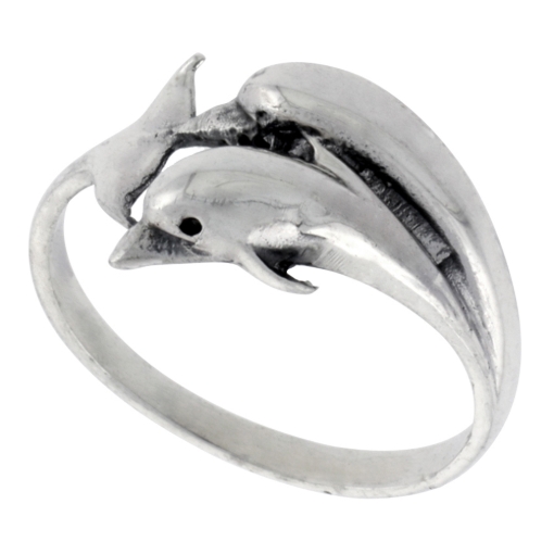 Picture of Sterling Silver Double Dolphin Ring for Women 1/2 inch wide sizes 6 - 10