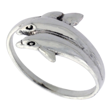 Picture of Sterling Silver Double Dolphin Ring for Women 1/2 inch wide sizes 6 - 10